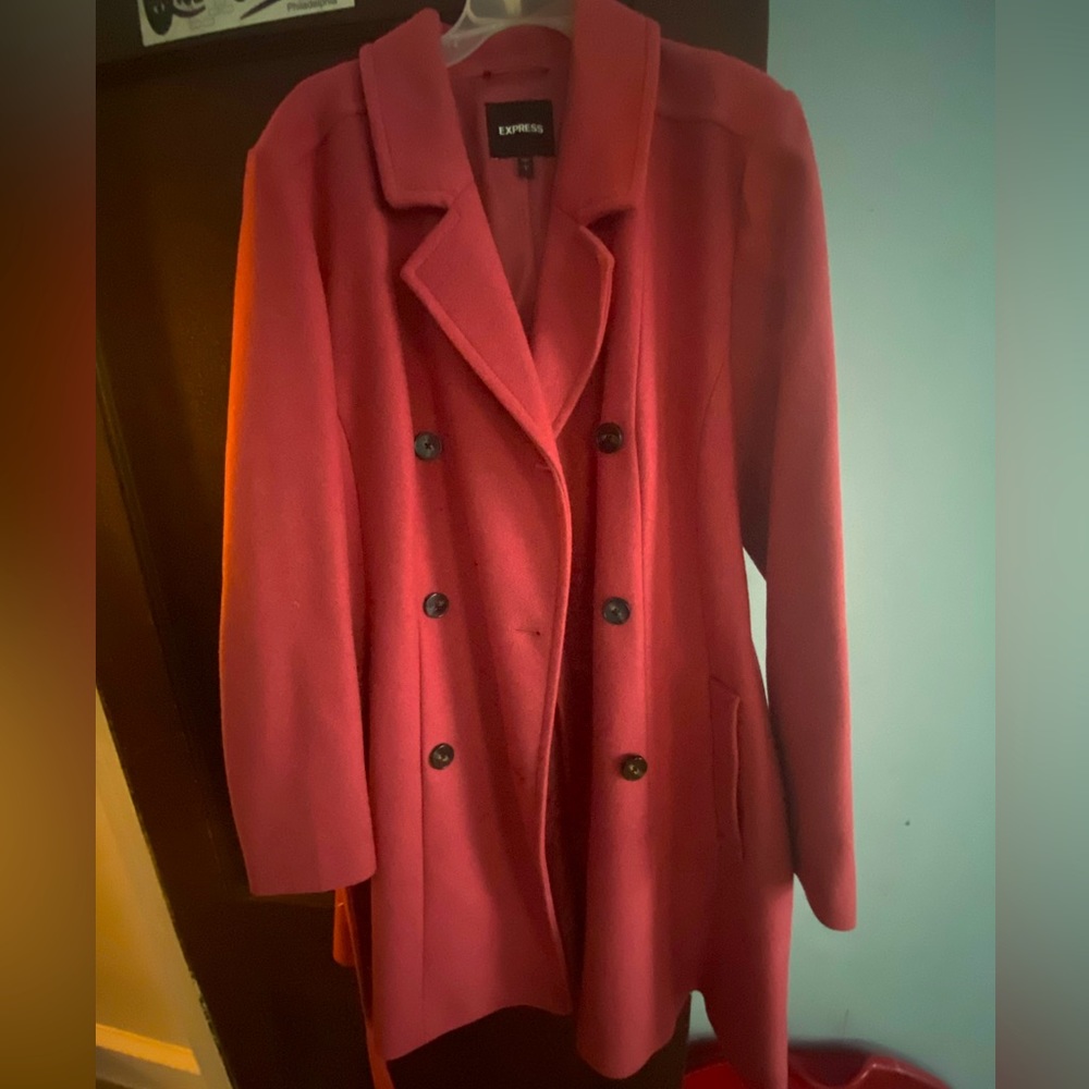 Flamingo pink pea coat size 10. Worn 2 times.